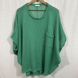 Easel Kelly Green Oversized Knit Slouchy Dolman Sleeve Top Womens L Boho Beach